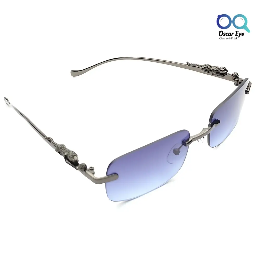 Grey Blue Rectangle UV-400 Rimless Sunglasses |OscarEye|