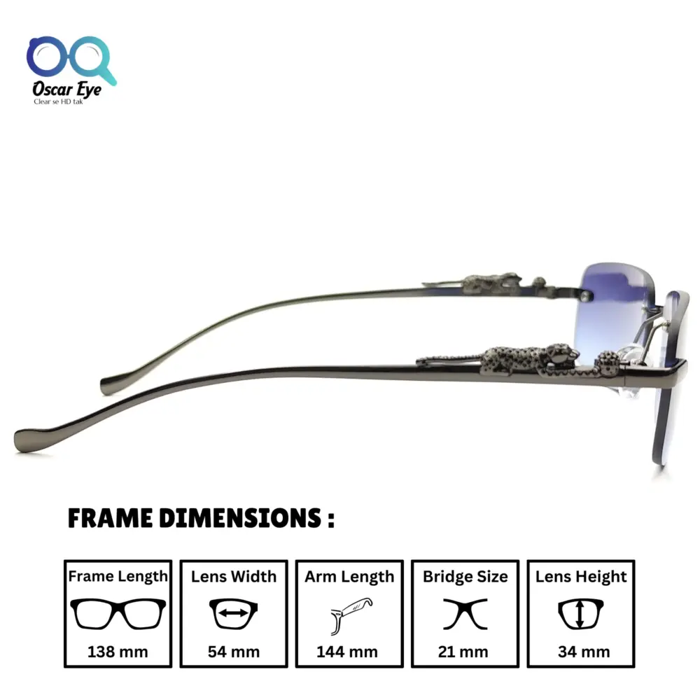 Grey Blue Rectangle UV-400 Rimless Sunglasses |OscarEye|