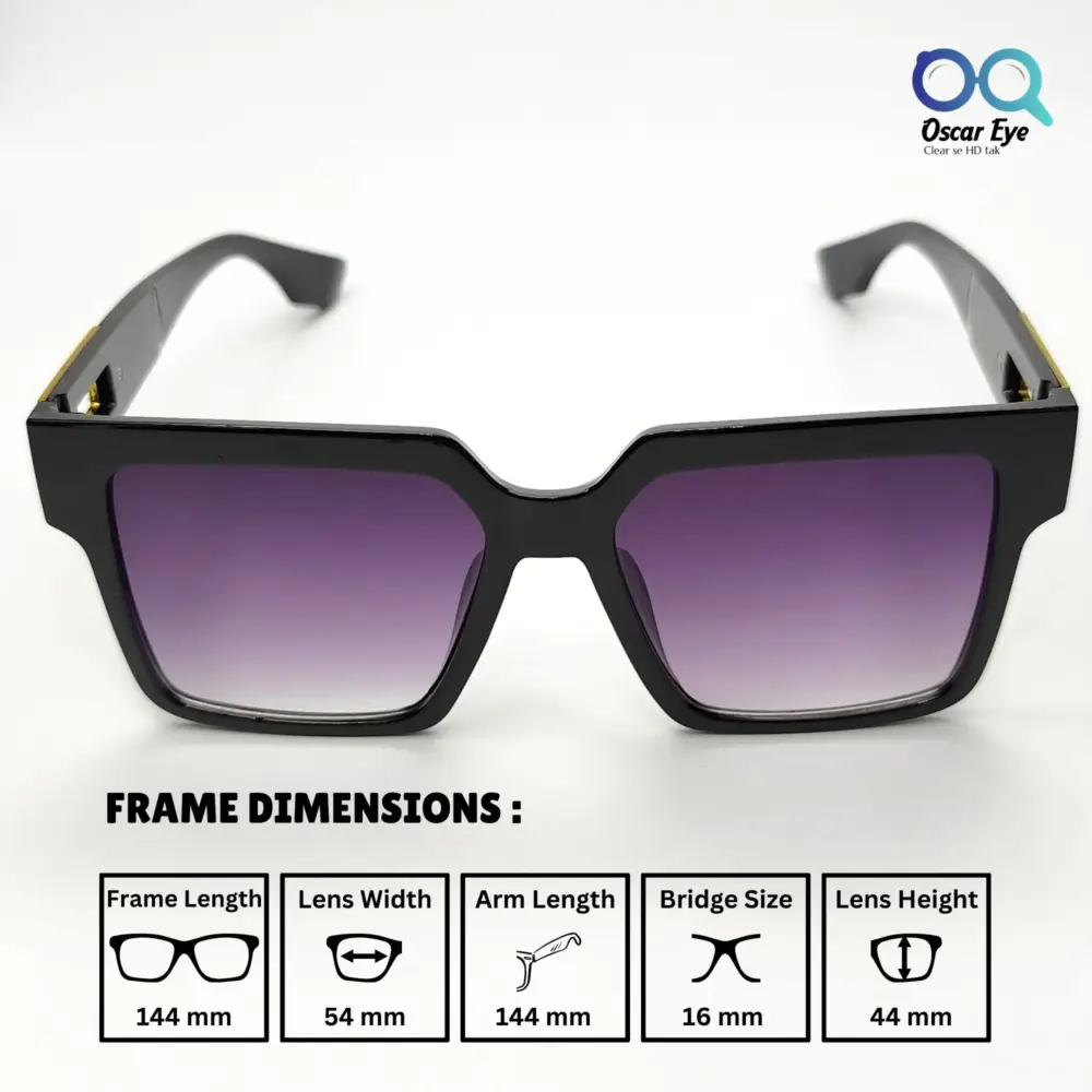 Black Purple Retro Square Over Size Power Sunglasses |OscarEye|