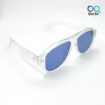 Matte White Blue Retro Large Round Sunglasses |OscarEye|