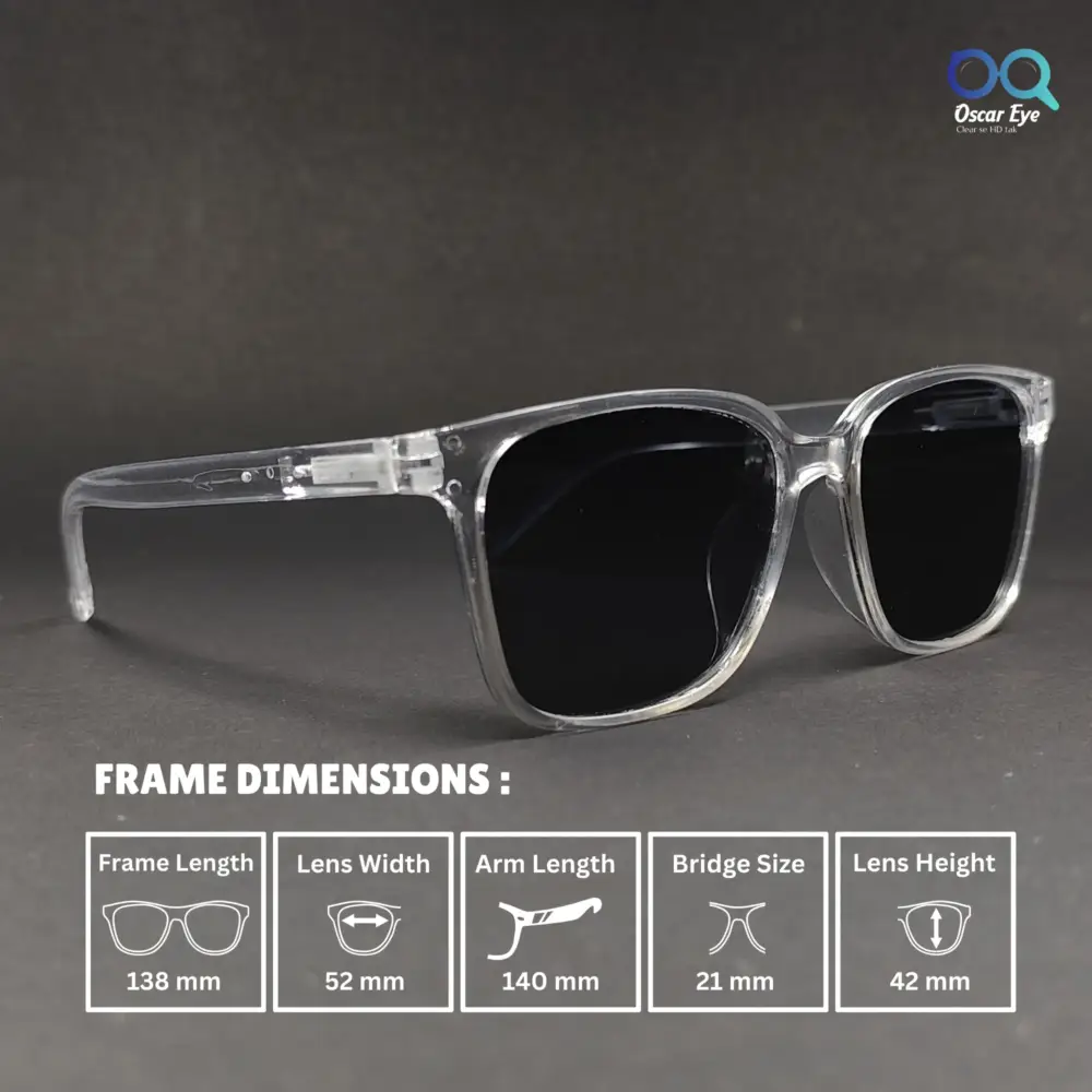 Clear Transparent Rectangle UV-400 Protected Power Sunglasses |OscarEye|