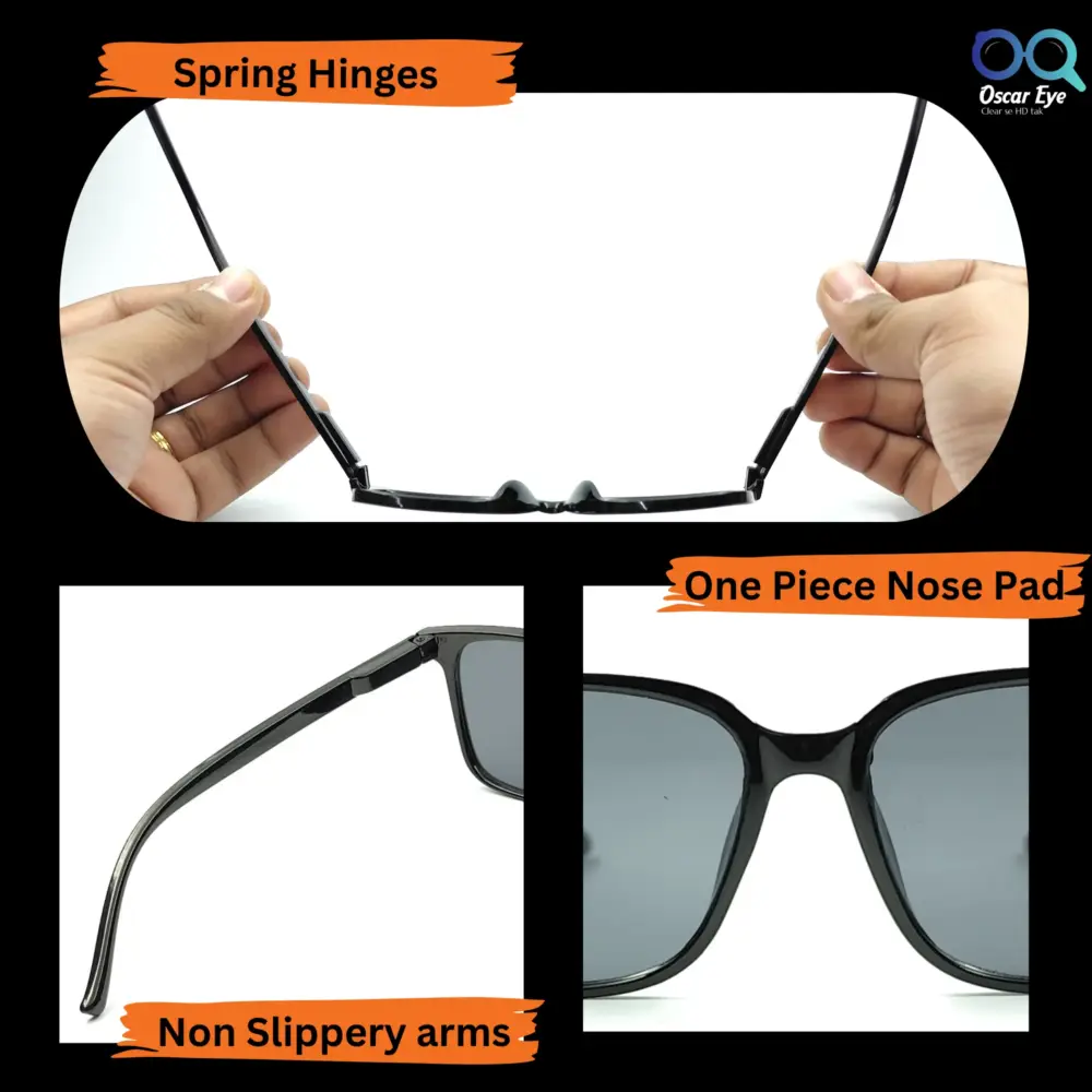 Glossy Black Rectangle UV-400 Protected Power Sunglasses |OscarEye|