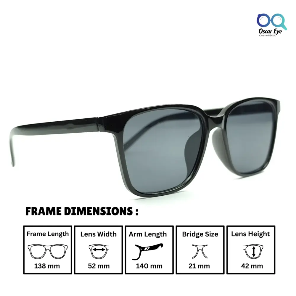 Glossy Black Rectangle UV-400 Protected Power Sunglasses |OscarEye|