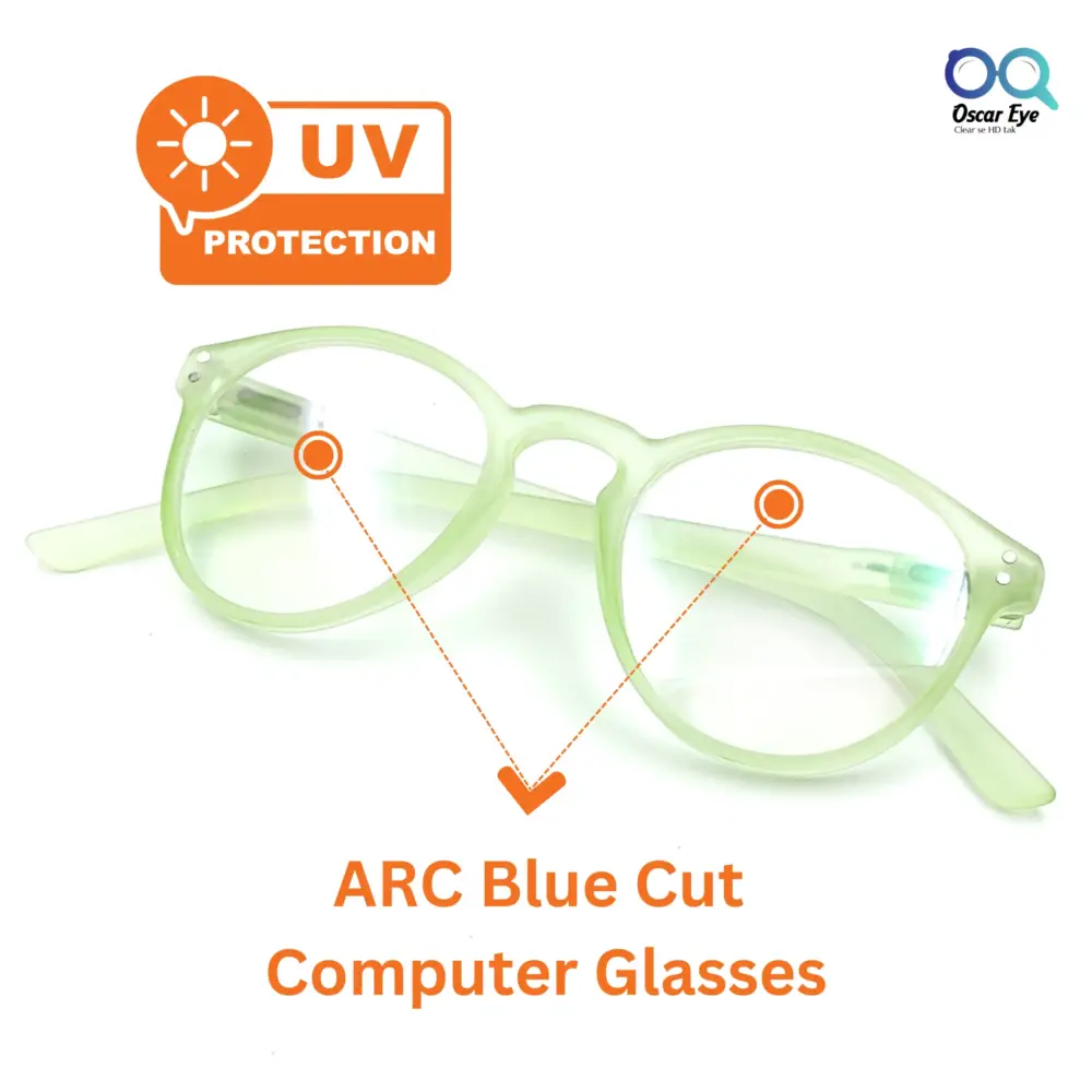 Matte Green panto round Computer glasses with UV400 Protection