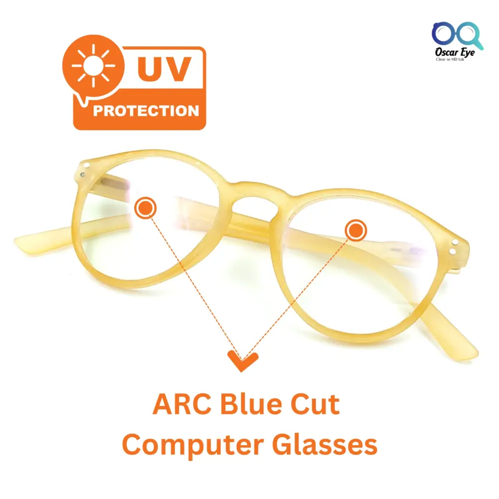 Matte Orange panto round Computer glasses with UV400 Protection