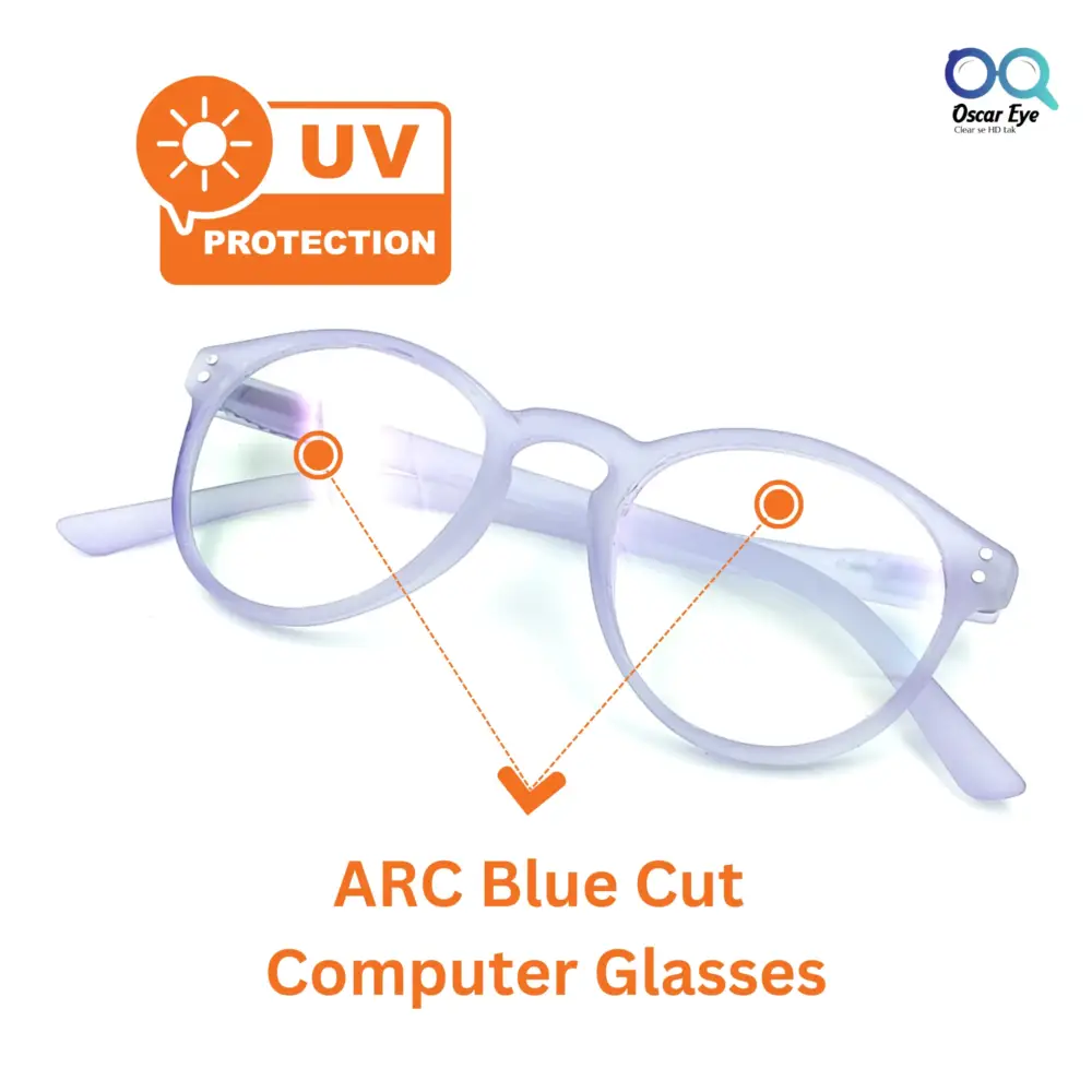 Matte Blue panto round Computer glasses with UV400 Protection