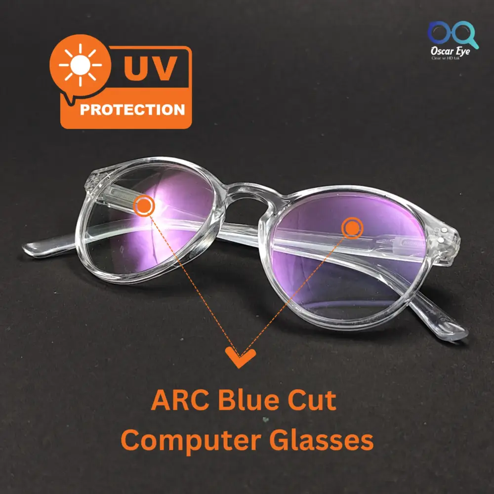 Clear Transparent Panto round Computer glasses with UV400 Protection|OscarEye|