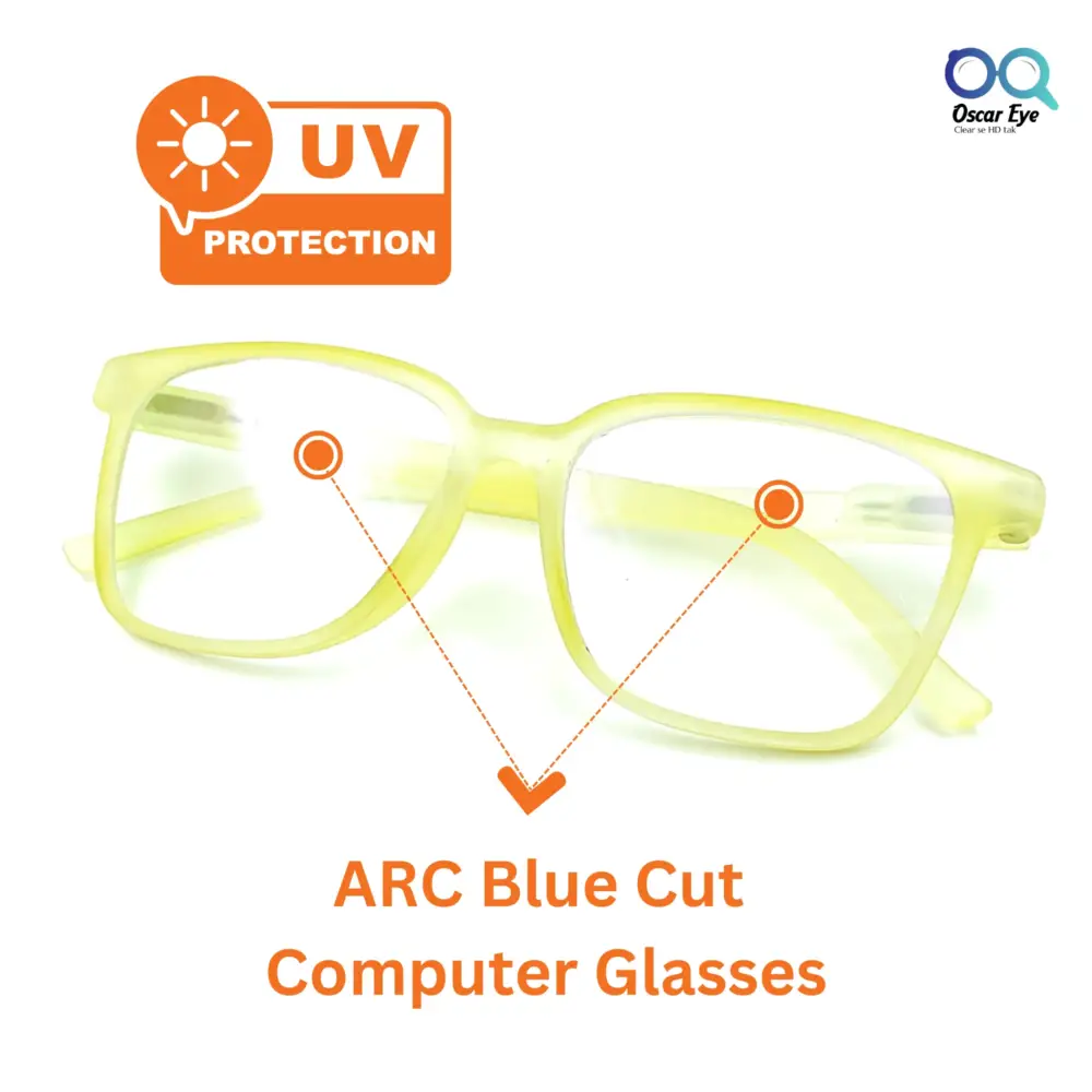 Matte Yellow retro square wayfarer eyeglasses with UV protection |OscarEye|