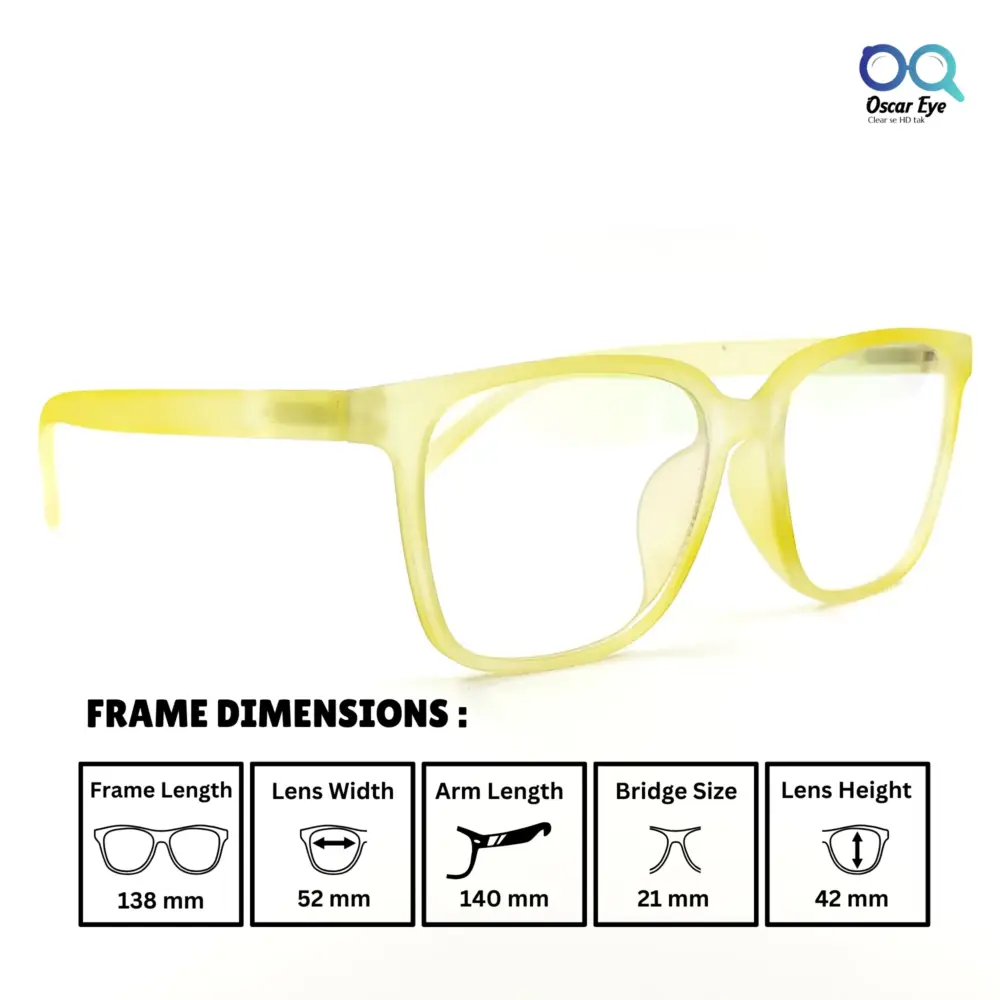 Matte Yellow retro square wayfarer eyeglasses with UV protection |OscarEye|