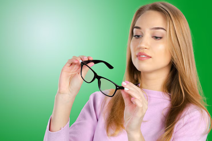 Girl sees her zero power computer glasses
